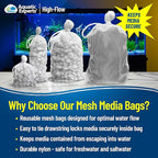 Aquatic Experts High Flow Filter Media Bag - Durable Filter Bags for Fish Tank, Secure Aquarium Media Bag with Drawstring, Media Bags for Aquarium and Pond, High Flow (White), 3” x 4” – 4 Pack