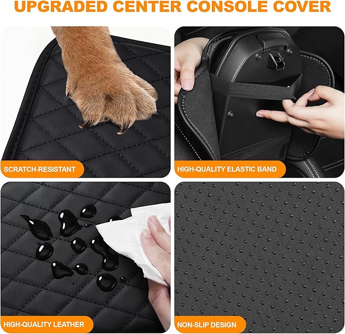 Center Console Cover for Cars Fit for Jeep Gladiator Leather Armrest Covers with 2 Storage Bags(Black)