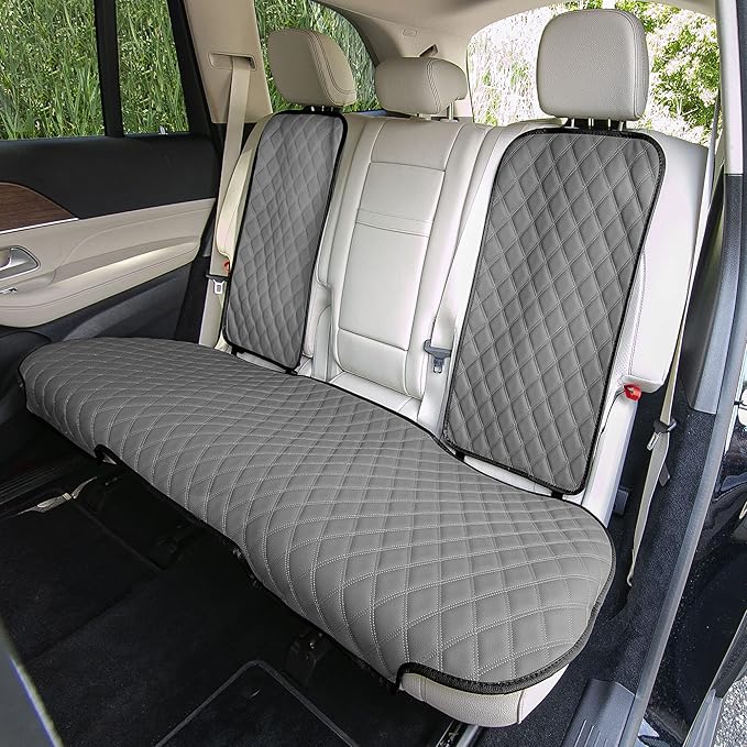 FH Group Car Seat Cushion Rear Set Faux Leather Automotive Seat Cushions - Universal Fit, Rear Car Seat Cushion, Car Seat Cushions With Non-slip Silicone Backing for SUV, Sedan, Van Gray