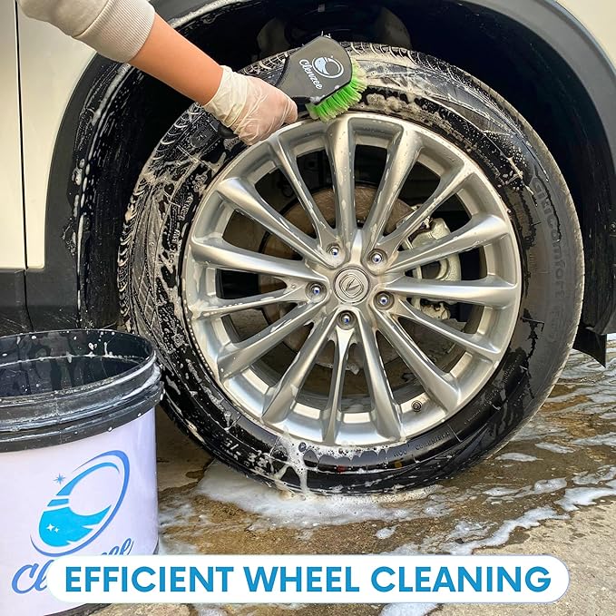 Premium Microfiber Wheel Brush and Nylon Bristles Tire Brush | Car Wheel Brush and Tire Cleaner Brush with Ergonomic Handles for Cleaning Wheels | Rim Brush & Tires Brush | 2 Pack