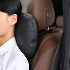 Genuine Leather Car Neck Pillow for headrest,Support Drive Seats Head Cushion,Real Cow Leather,11.8x7.5”,Plant-Based Polyester,Thickness & Height Adjustable,Inner Liner fillable(Black,1p)