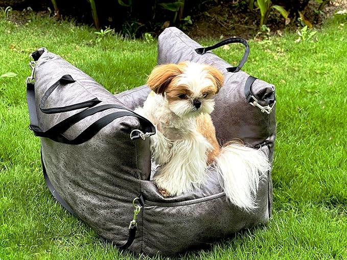 Alansma Portable Car Dog Crate Detachable Seat Belt Fastening Car Dog Kennel Seats Suitable for Small and Medium-Sized Dogs and Cats, Grey, Medium
