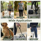 6-in-1 Hands-Free Dog Leash, Waist & Crossbody Bungee Lead with Dual Padded Handles, Bungee Shock Absorbing, Seat Belt Buckle, Reflective for Small Medium Large Dogs, Green