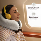 Homeify Airplane Travel Kit – Adjustable Memory Foam Airplane Neck Pillow with Phone Holder, Eye Mask, Foot Hammock, and Earplugs – 6 Piece Plane Travel Essentials for Long Flights