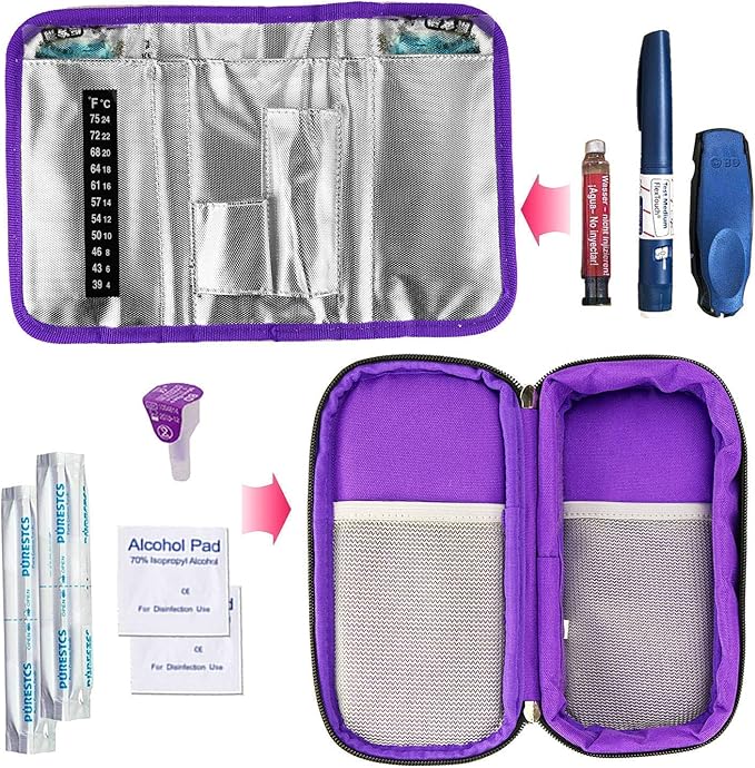 YOUSHARES Insulin Cooler Travel Case - Medication Diabetic Insulated Organizer Portable Cooling Bag for Insulin Pen and Diabetic Supplies with 2 Cooler Ice Pack