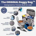 The Original Doggy Bag™ - Complete Dog Travel Bag for Supplies with 2 BPA-Free Travel Dog Bowls & 2 Pet Food Containers - Traveling Kit for Road Trips, Camping, Weekend Away or Doggy Gift: Grey