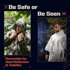 PREPARED4X Emergency Mylar Poncho – Survival Rain Poncho with Hood – Lightweight, Compact, Reusable Emergency Blanket Poncho for Hiking, Camping, Thermal Gear, Car Kit, Outdoors
