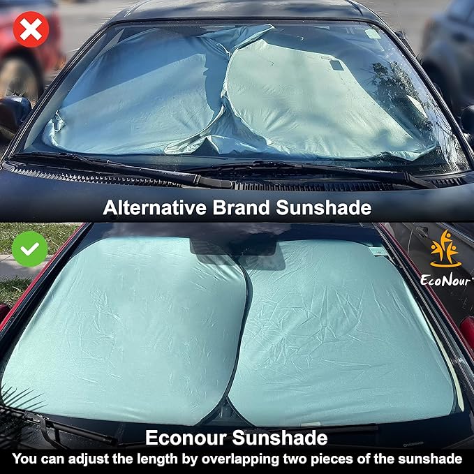 EcoNour 2 Piece Sunshade for Car Windshield, Durable 240T Polyester Car Windshield Shade Blocks UV Rays, Sun Protection for Front Window, Small 29x24, Fits Coupe, Hatchback, Small Sedan, Sports Model