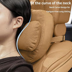 Car Neck Pillow, Soft Breathable Leather Car Neck Pillow Comfortable Head Neck Rest Support Cervical Pillow with Adjustable Strap, Universal Fit Cars SUVs Sedan Home Office (Light Brown)