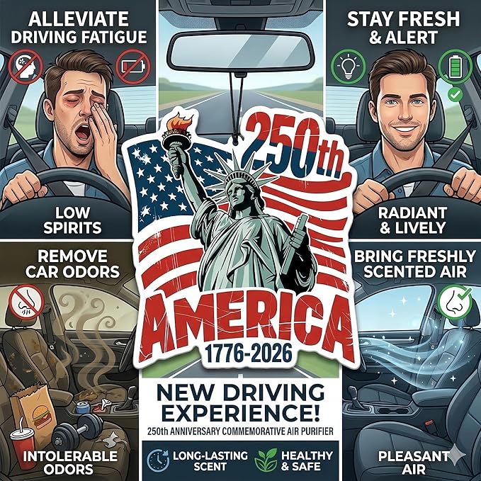 9Pcs USA 250th Anniversary Car Air Freshener, 1776-2026 Semiquincentennial Commemorative Hanging Ornament, Patriotic Double-Sided Scented Tablet, 2026 Independence Day Souvenir Gifts (Style 2)