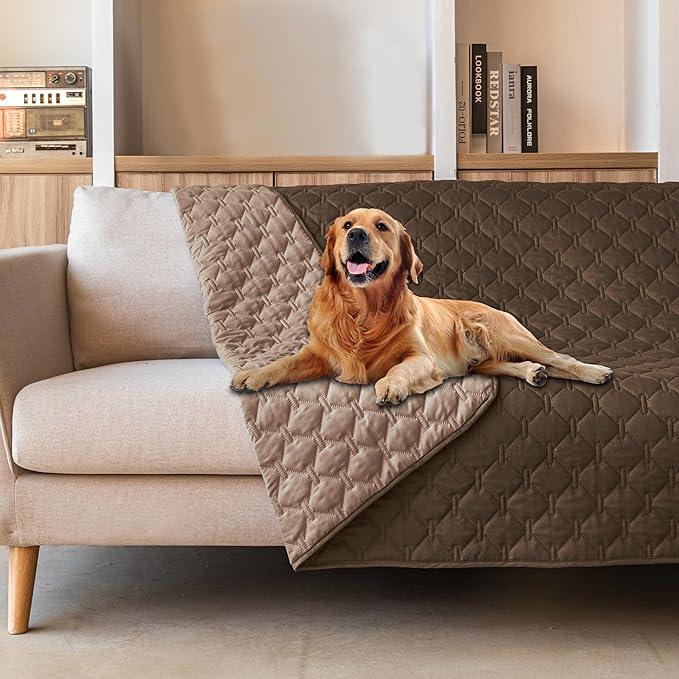 gogobunny 100% Double-Sided Waterproof Dog Bed Cover Pet Blanket Sofa Couch Furniture Protector for Puppy Large Dog Cat, Reversible (52x82 Inch (Pack of 1), Dark Chocolate/Light Chocolate)
