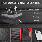 CAR PASS Nappa Leather Car Seat Covers Front Seats, Luxury Seat Protector for Cars, Waterproof Anti-Slip Seat Cushion Armrest Compatible Airbag Universal for Sedan SUV Pick-up Truck Auto, Black Red