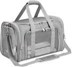 Soft-Sided Cat/Dog/Pet Carrier, Collapsible Pets Travel Carriers for Big Cats/Small Dogs with Shoulder Strap & Removable Mat, Mesh Puppy Carry Bag, Up to 25 Lbs(Gray)