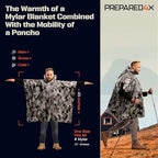 PREPARED4X Emergency Mylar Poncho – Survival Rain Poncho with Hood – Lightweight, Compact, Reusable Emergency Blanket Poncho for Hiking, Camping, Thermal Gear, Car Kit, Outdoors