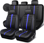 CAR PASS 3D Foam Mesh Black Blue Leather Car Seat Covers Full Set,Breathable Premium Leather Seat Covers for Car,Anti Slip Universal Fit for Trucks Cars Sedans Vans SUVs,Airbag Compatible,Black Blue