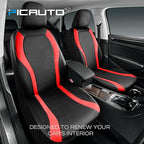PIC AUTO Leather Car Seat Covers, Premium Automotive Waterproof Two Front Bucket Seat Protectors, Black and Red PVC Patchwork, Fits Cars, Trucks, Vans, SUVs, Airbag Compatible