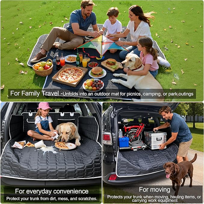 SUV Cargo Liner for Dogs, Waterproof Dog Trunk Cover with Bumper Flap Protector, Pet Cargo Mat for SUVs Sedans Vans, Non-Slip Scratchproof Dog Seat Cover, Large Size Universal Fit