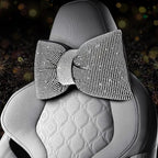 2 PCS Bling Car Pillows, Rhinestones Bowknot Bling Car Headrest Pillow, Car Neck Pillow for Driver Cool Relax Necksupport, White Crystal Diamond Car Accessories for Women