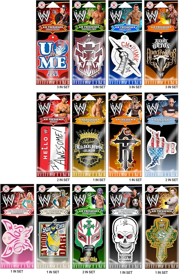 WWE Wrestler Hanging Scented Air Freshener 24ct for House and car