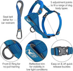 Kurgo Tru-Fit Smart Dog Walking Harness - Comfortable Fit - Adjustable Harness - Reflective Pet Wear - Quick Strap Release - Daily Walk Accessory - Includes Seat Belt Loop - Blue - Small