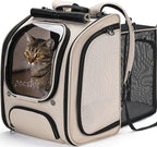 Pecute Cat Backpack Carrier Expandable, Large Space Cat Bubble Backpack, Breathable Cat Carrier, Shaded Dog Backpack Carrier for Travel, Hiking, Vet,12.6" L x 10.2" W x 16.5" H, Khaki