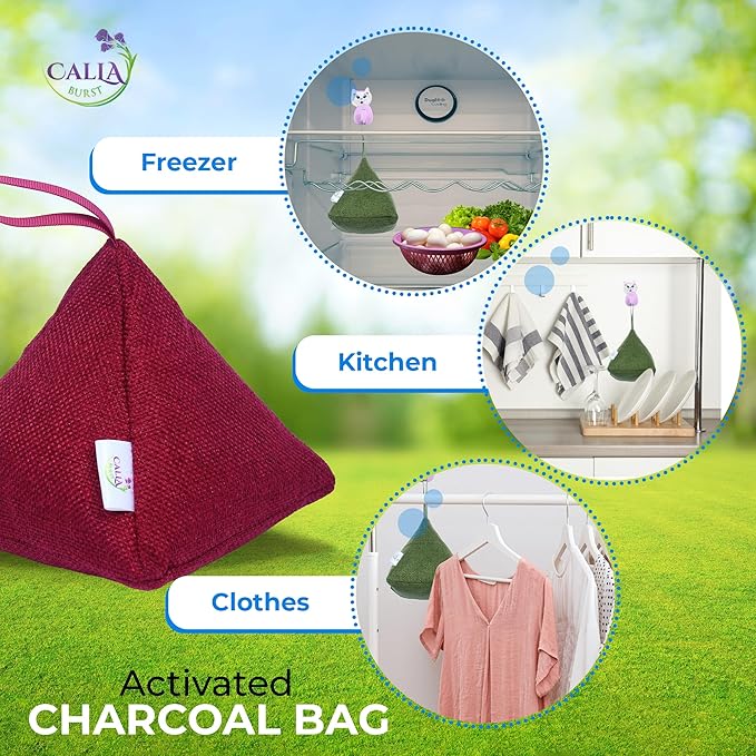 4 Pack Bamboo Charcoal Air Purifier Bags 200 Grams Each - Activated Charcoal Odor Absorber for Car, Pets & Closet - Natural Freshener for Home, Eco-Friendly & Reusable Charcoal Bags (Fall Colors)