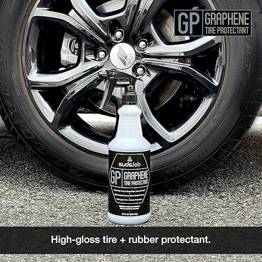 Suds Lab GP - Graphene Tire Protectant, Gloss Car Wheel Protectant, Dressing, and Coating for a Like-New Look, Black Satin Spray Tire Polish, 32 oz