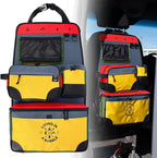Living in a Bubble Seat back Organizer – Magnetic Toiletry and Cooler Pouch, Cordura Car Backseat Storage with Device Holder & Hooks, Multi-Compartment Utility Bag for Campervans & Family Travel
