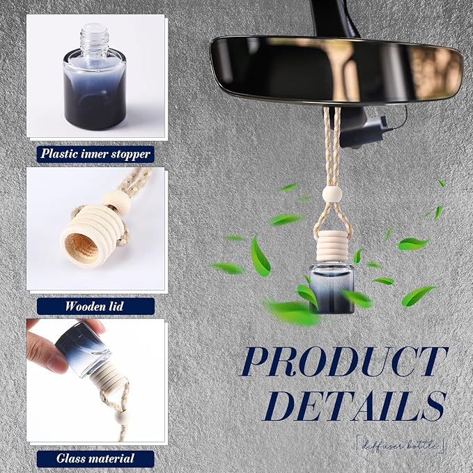 50 Pcs Black Car Air Freshener Hanging Bottle Empty Glass Diffuser Bottles Perfume Bottle Refillable Car Air Freshener Pendant Aromatherapy Fragrance Vials Bottles Ornament(Cylinder)
