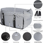 Center Console Dog Car Seat Dog Bed for Car Console Portable Armrest Booster Seat Carrier for Small Medium Dogs Anti-Collapse for Puppy Pet Up to 15 Lbs（Grid Black）