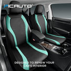 PIC AUTO Leather Car Seat Covers, Premium Automotive Waterproof Two Front Bucket Car Seat Protectors, Black and Green PVC Patchwork, Fits for Cars, Trucks, Van, SUV, Airbag Compatible