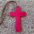 Air Flair | Leather Car Air Freshener | Cross (Fuchsia, Warm Sugar Scent)