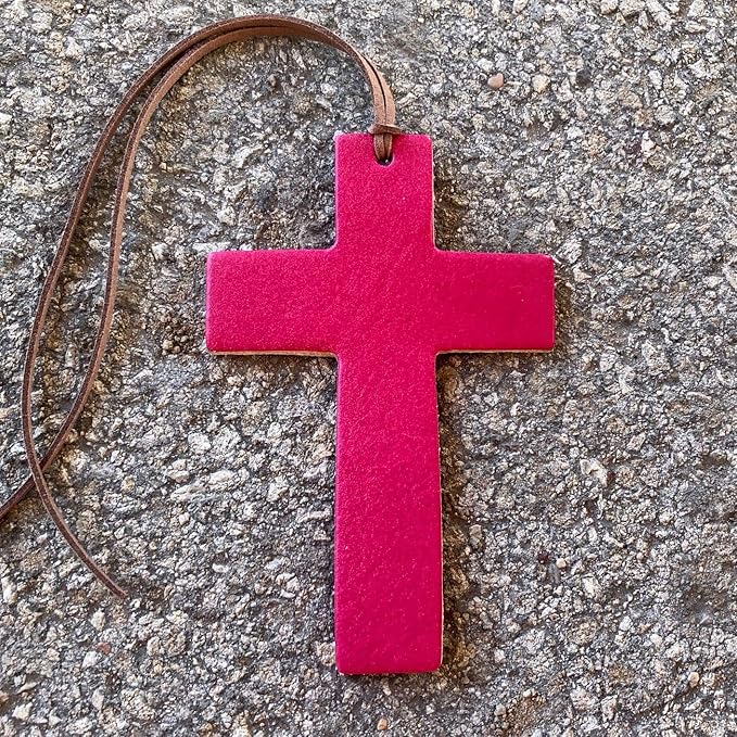 Air Flair | Leather Car Air Freshener | Cross (Fuchsia, Warm Sugar Scent)