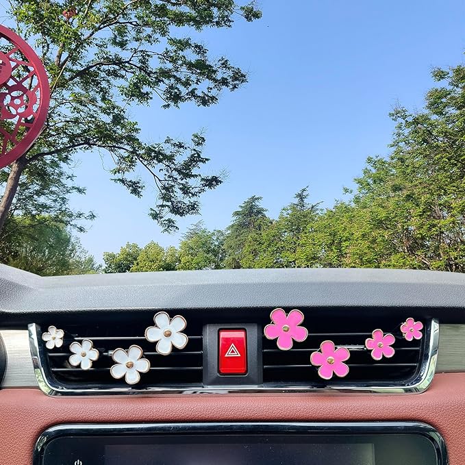 8pcs Cute Five-Petal Flower Car Air Vent Fragrance Clip Daisy Car Air Freshener Air Conditioning Outlet Clip Car Inter Decor (white pink, Ocean)