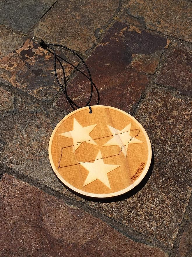Arotags Tennessee Wooden Car Air Freshener - Long Lasting Beach Bum Scent Diffuses for 365+ Days - Includes Hanging Mirror Diffuser and Fragrance Oil - 100% American Made