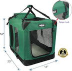 EliteField 3-Door Folding Soft Dog Crate with Carrying Bag and Fleece Bed (2 Year Warranty), Indoor & Outdoor Pet Home (20" L x 14" W x 14" H, Green)
