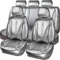 CAR PASS Ultra+ Nappa Leather Car Seat Covers Full Set Universal Cushioned, Soft Breathable Waterproof Anti-Slip Driver Seats and Backrest for SUV Pick-up Truck Sedan, 5 Seats Margiela Solid Silver