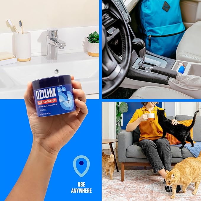 Ozium 4.5 Ounce 4 Pack Odor Eliminating Gel for Homes, Cars, Offices and More, New Car Smell