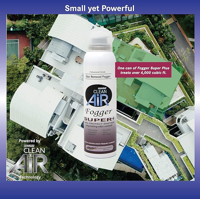 Clean Air Odor Removal Fogger Super Plus – Enzyme-Based Interior Odor Control for Cars, Homes & Enclosed Spaces, Plant-Based, Non-Toxic, Powerful Formula for Air Freshening