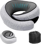 Travel Neck Pillow for Airplanes, Memory Foam with Chin Support, Ergonomic 360 Degree Cervical Support for Plane/Car/Train/Office (Light Grey)
