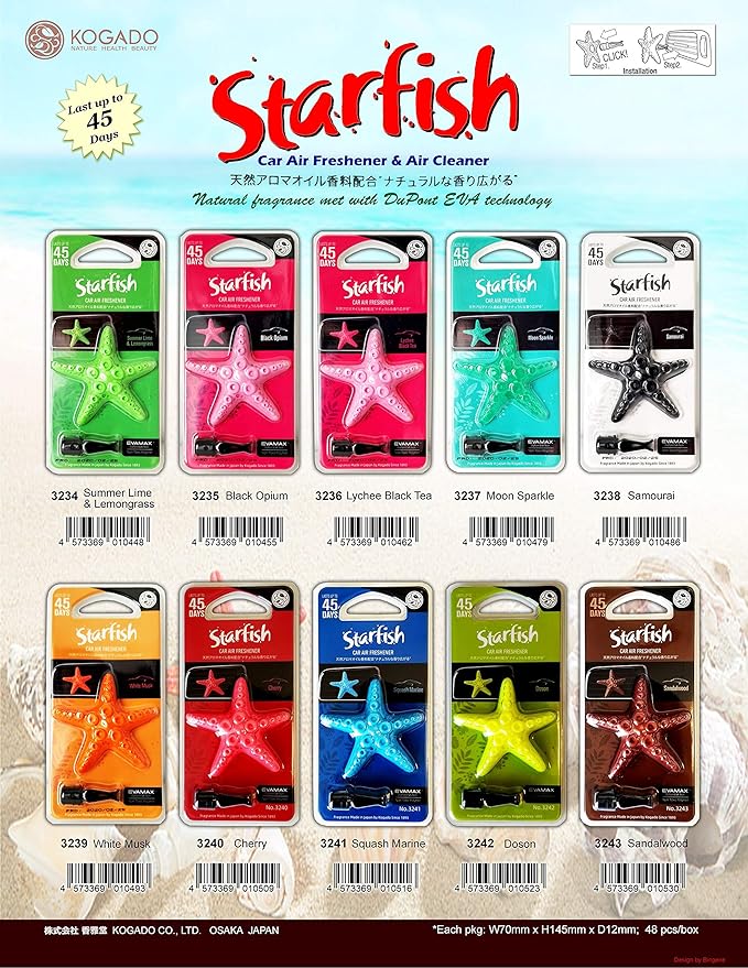 YirehStore Air Freshener EVAMAX White Musk Scent Japanese Vent Clip car air freshener 2-Pack,Last Long up to 45 Days Heavy Duty Fragrance,Solid freshener,no Risk of Spills,Starfish Design