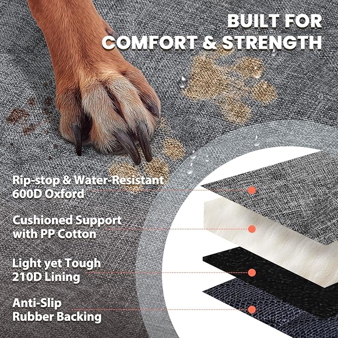 VIVAGLORY Front Dog Seat Covers, 1PACK No-Skirt Design 4 Layers Quilted & Durable 600 Denier Oxford Dog Seat Cover with Anti-Slip Backing for Most Cars, SUVs & MPVs, Heather Black