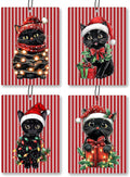Christmas Black Cat Car Air Freshener 4 Pcs, Cute Black Kitten Xmas Hanging Scents Air Freshener for Women Girls Gifts, Cat Lover Gifts Scented Car Accessories Decor for Room Closet Drawer