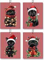 Christmas Black Cat Car Air Freshener 4 Pcs, Cute Black Kitten Xmas Hanging Scents Air Freshener for Women Girls Gifts, Cat Lover Gifts Scented Car Accessories Decor for Room Closet Drawer