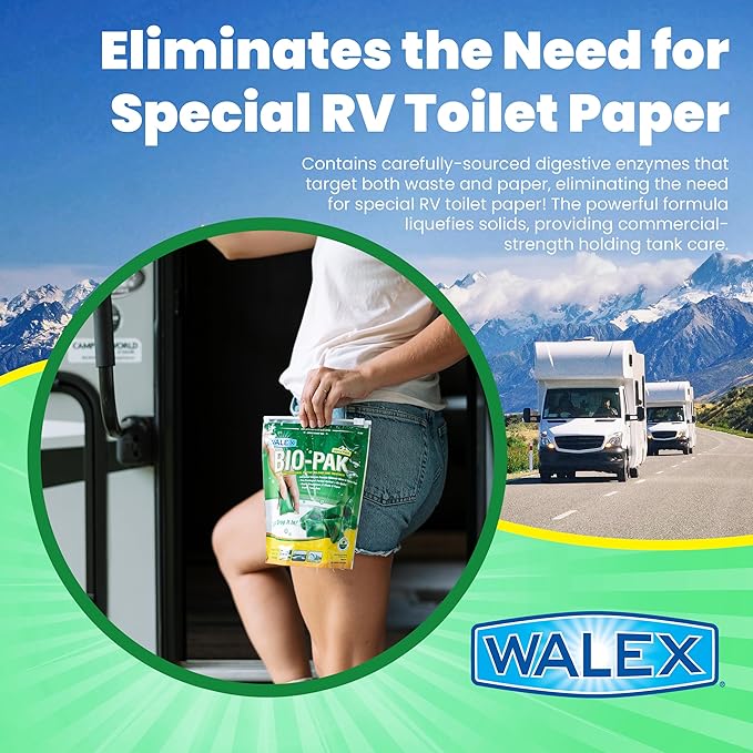 Walex Bio-Pak Black Holding Tank Deodorizer & Waste Digester Drop-Ins - Advanced Enzyme Formula for Rapid Breakdown of Waste & Paper,Removes Odors-& Cleans Tank; Alpine Fresh,10 Count (Pack of 2)