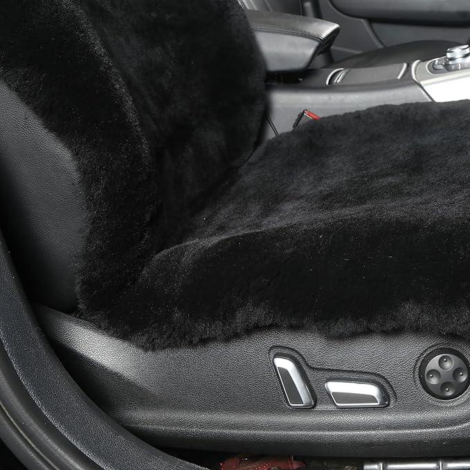 Natural Fur Sheepskin Universal car seat Covers for seat Cushion Auto Accessories, (Inky Black, Universal Fit)