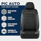 PIC AUTO Car Seat Covers, Premium Leather and Air Mesh with Carbon Fiber Automotive Sports Seat Covers, Two Front Set, Airbag Compatible Universal Fits Most Cars, SUVs, Trucks and Vans (Black & Black)