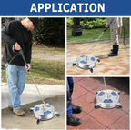 14" Pressure Washer Surface Cleaner with 4 Wheels, 1/4" Quick Connect Plug, Sturdy Stainless Steel Power Washer Attachment for Concrete Driveway, Min Flow Rate 1.8 GPM, Max 4000 PSI (Silver)