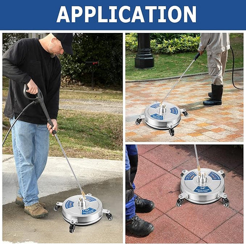 14" Pressure Washer Surface Cleaner with 4 Wheels, 1/4" Quick Connect Plug, Sturdy Stainless Steel Power Washer Attachment for Concrete Driveway, Min Flow Rate 1.8 GPM, Max 4000 PSI (Silver)
