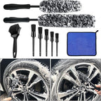 9Pcs Grey Wheel Tire Brush Set - Cleaning Brushes for Wheels, Tires, Rims & Spokes
